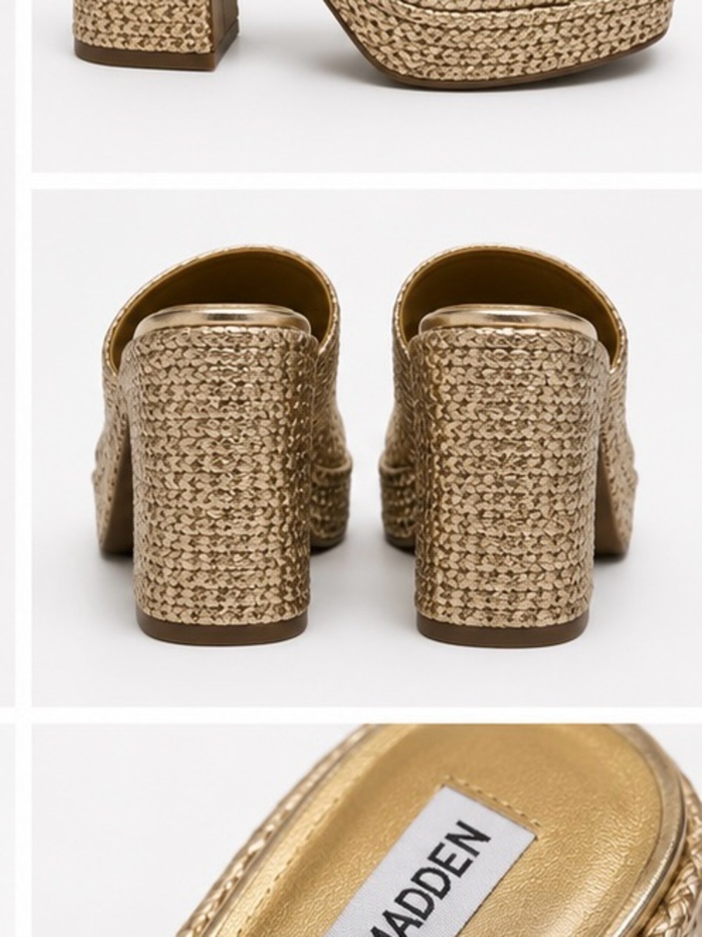 Steve Madden Metallic Gold Woven Block Heel Mule - Picture 2 of 2